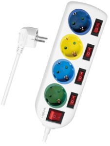 LogiLink Steckdosenleiste, 4-fach mit 5 Schaltern,mehrfarbig
