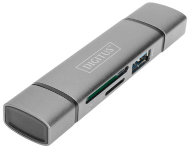 DIGITUS Dual Card Reader Hub USB-C / USB 3.0, OTG, grau