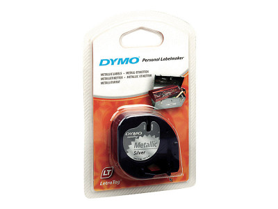 Dymo : LETRATAG METALLIC tape 12MMX4M BLACK/SILVER