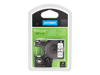 Dymo : 12MMX 5.5M PERMANENT POLYESTER BLACK avec HITE