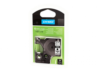 Dymo : 12MMX 5.5M PERMANENT POLYESTER BLACK avec HITE