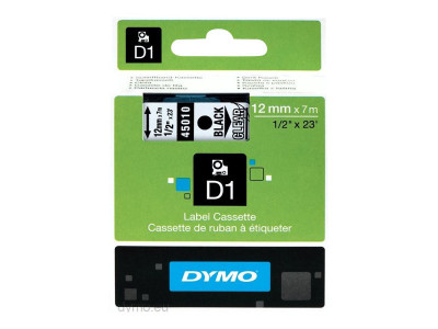 Dymo : D1 - tape DYMo 12MMX7M BLACK/TRANSPARANT