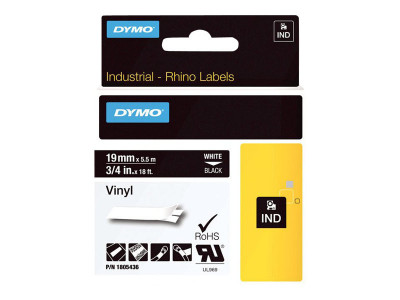 Dymo : RHINO 19 MM VINYL WHITE ON BLACK