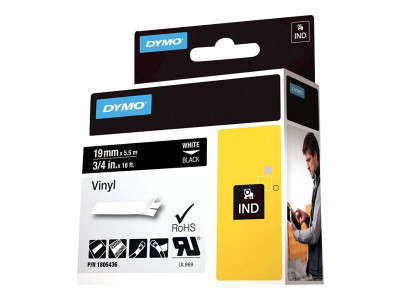 Dymo : RHINO 19 MM VINYL WHITE ON BLACK