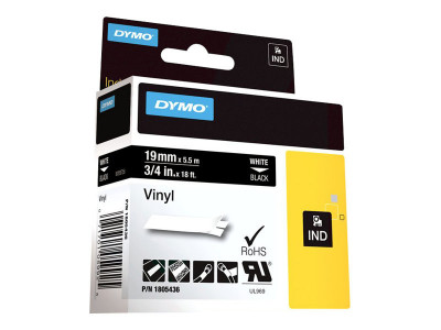 Dymo : RHINO 19 MM VINYL WHITE ON BLACK