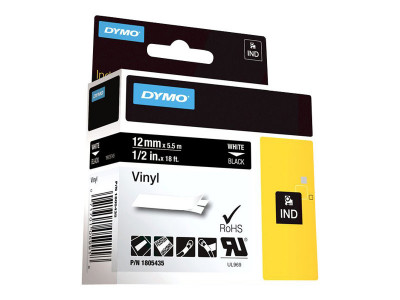 Dymo : RHINO 12 MM VINYL WHITE ON BLACK