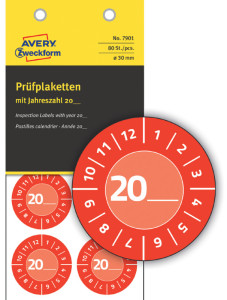 AVERY Zweckform Plaquette de contrôle, 20xx à inscrire,rouge