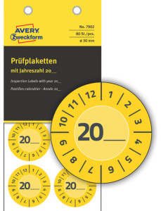 AVERY Zweckform Plaquette de contrôle, 20xx à inscrire,jaune