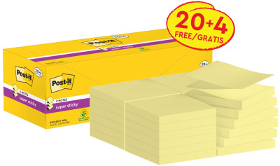 Post-it Bloc-note Super Sticky Z-Notes, 76 x 76 mm, 20+4