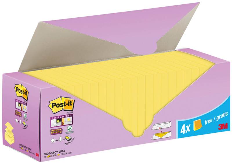 Post-it Bloc-note Super Sticky Z-Notes, 76 x 76 mm, 20+4