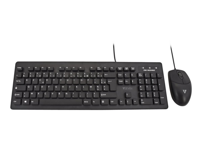 V7 : COMBO CLAVIER SOURIS AZERTY FILAIRE USB NOIR LAVABLE IP68