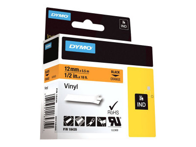Dymo : RHINO BAND IND VINYL 12MMX5.5M BLACK ON ORANGE