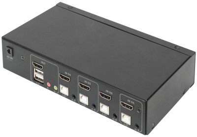 DIGITUS Commutateur KVM, 4 ports, simple affichage, 4K, HDMI