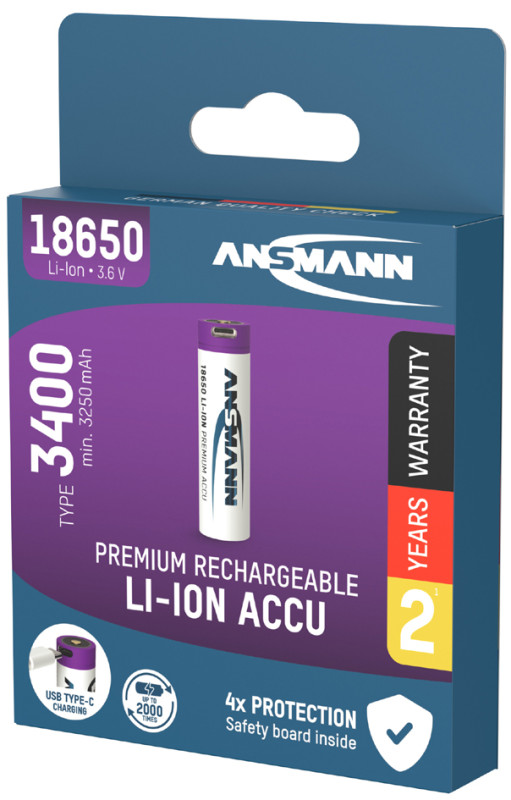 ANSMANN Pile rechargeable Li-Ion 16340 avec fiche micro-USB