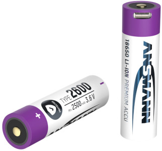 ANSMANN Li-Ion Akku 18650 mit Micro-USB Kupplung, 2.600 mAh
