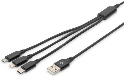 DIGITUS Câble de charge 3-en-1, USB A-Lightning + Micro USB