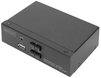 DIGITUS Commutateur KVM, 2 ports, simple affichage, 4K, HDMI