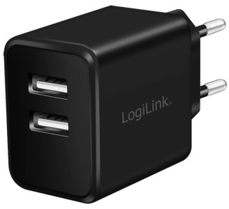 LogiLink Chargeur secteur USB, 2x USB, 12 watts, noir