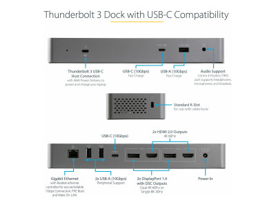 Startech : TB3/USB-C DOCK - DUAL DP/HDMI 96W PD - 5X USB HUB
