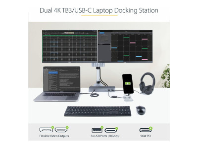 Startech : TB3/USB-C DOCK - DUAL DP/HDMI 96W PD - 5X USB HUB