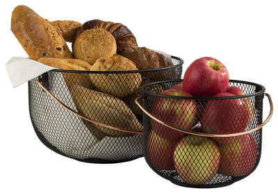 APS Panier à pain & à fruits, rond, avec anse, métal noir