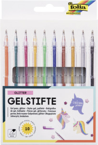 folia Stylo gel GLITTER, couleurs assorties, étui de 10