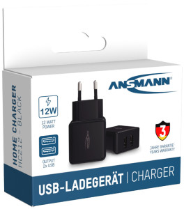 ANSMANN Chargeur USB Home Charger HC212, 2x port USB, noir