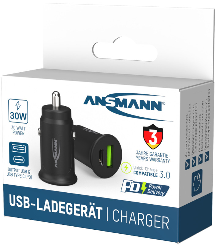 ANSMANN Chargeur voiture USB In-Car-Charger CC230PD, 2x USB