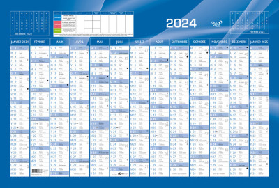 QUO VADIS Calendrier 2024, 650 x 430 mm horizontal, bleu