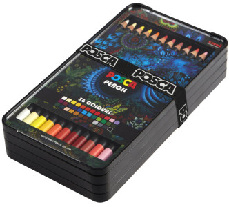 POSCA Crayons de couleur PENCIL KPE200, étui métal de 36