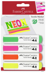 FABER-CASTELL Marqueur tissu, couleurs fluo, blister de 4