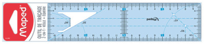 Maped Outil de traçage règle équerre 2en1, bleu transparent
