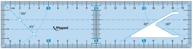 Maped Outil de traçage règle équerre 2en1, bleu transparent