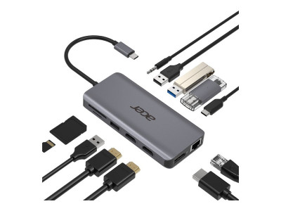 Acer : 12IN1 USB TYPE C TO 2X HDMI 1X VGA/1X RJ-45/2X USB SILVER