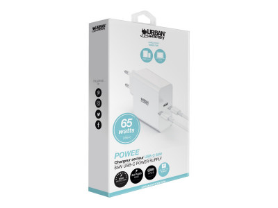 Urban Factory : 65WATTS (EU) USB-C MAINS CHARGER WHITE 1X USB-C INPUT USB