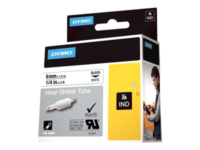 Dymo : RHINO HEAT SHRINK TUBE 6X 1.5 BLACK ON WHITE