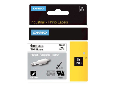 Dymo : RHINO HEAT SHRINK TUBE 6X 1.5 BLACK ON WHITE
