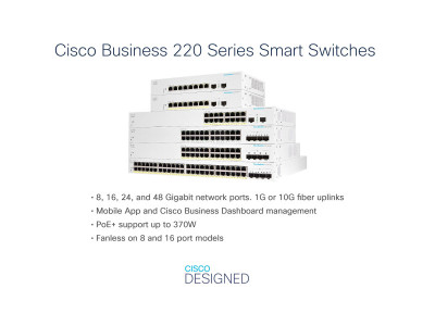 Cisco : CBS220 SMART 24-PORT GE FULL POE 4X1G SFP