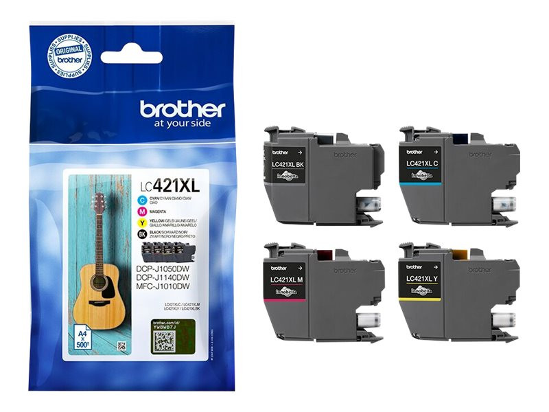 Brother LC421XL Pack de 4 cartouches Noir Jaune Cyan Magenta XL 500 pages