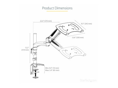 Startech : BRAS ARTICULE PC PORTABLE ORDINATEUR PORTABLE ECRAN 34IN