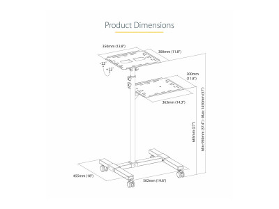 Startech : TABLE VIDEOPROJECTEUR et PC PORTABLE - HAUTEUR REGLABLE