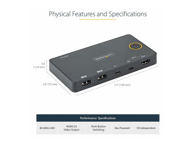 Startech : 2 PORT USB-A/HDMI / USB-C KVM KVM SWITCH - 4K 60HZ HDMI 2.0