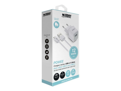 Urban Factory : 12WATTS USB-A WALL CHARGER - 1X 2.4A USB-A - EU PLUG - WHITE LAC