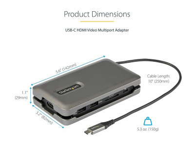 Startech : USB C MULTIPORT ADAPTER - USB C vers 4K 60HZ HDMI 2.0 - 100W PD