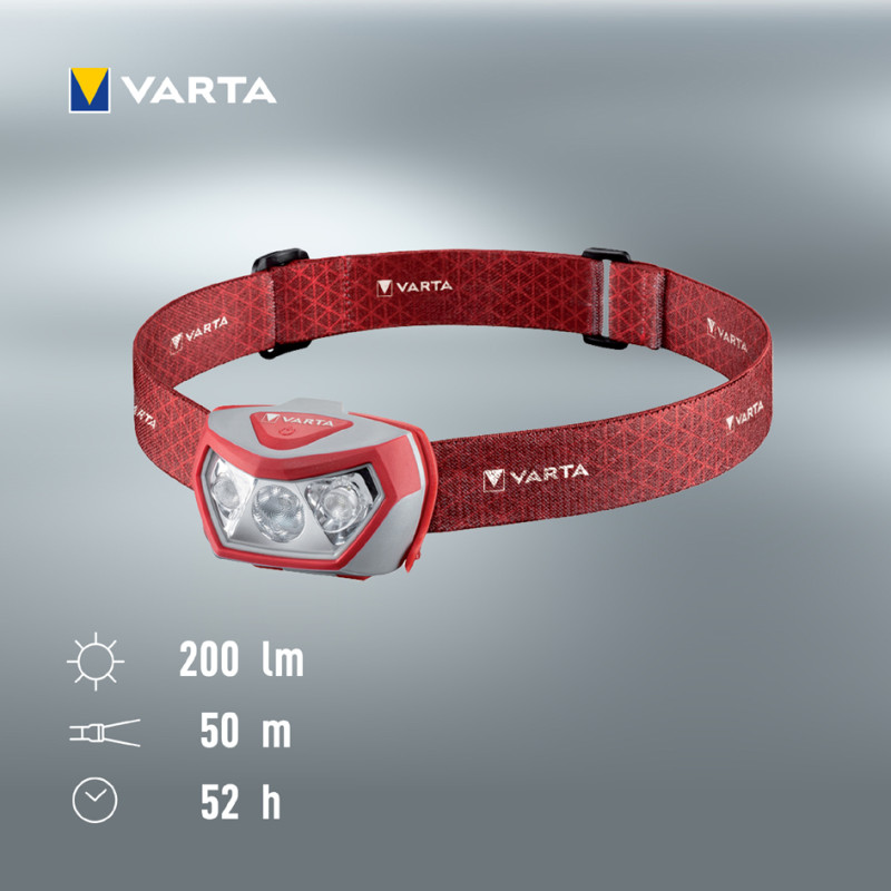 VARTA Lampe frontale LED Outdoor Sports H20 Pro,rouge/gris