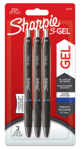 Sharpie Stylo encre gel S-GEL, 0,7 mm, assorti, blister de 3