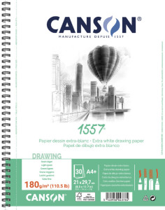 CANSON Album spiralé papier dessin 1557, A4+, 180 g/m2
