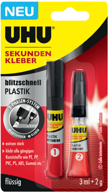 UHU Colle instantanée blitzschnell PLASTIK, 3 ml + 2 g