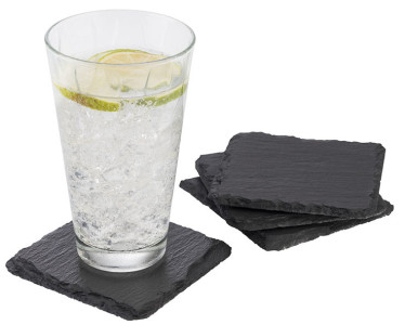 APS Sous-verre en ardoise naturelle, set de 4, 100 x 100 mm