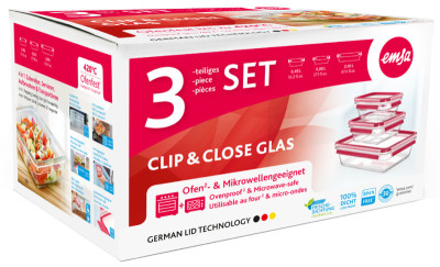 emsa Boîte de conservation CLIP & CLOSE verre, set de 3